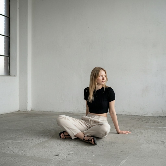 Zara High Waisted Beige Drawstring Pajama Style Ankle Pants XS - Picture 3 of 15